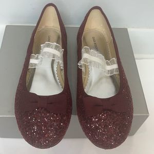Land's End Red Glitter Ballet Flats with Bow sz 3